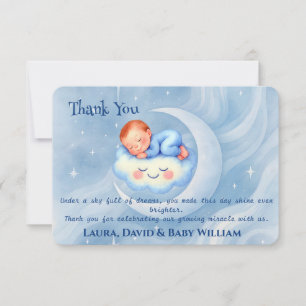 Baby Boy Shower Nodig Moonlight Stars Waterverf ui Bedankkaart