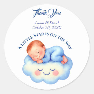Baby Boy Shower Nodig Moonlight Stars Waterverf ui Ronde Sticker
