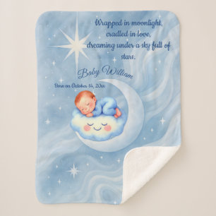 Baby Boy Shower Nodig Moonlight Stars Waterverf ui Sherpa Deken