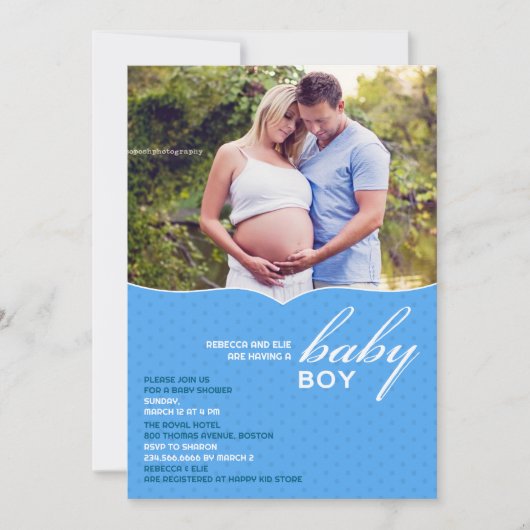 Baby Boy Shower Photo Flat Invitation (Devant)