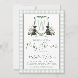 Baby Boy Shower Preppy Dog Southern Green Gingham Kaart