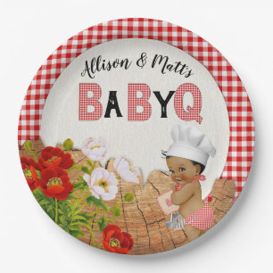 Baby Boy Shower Red Gingham Baby Q Barbeque Papieren Bordje