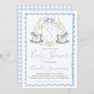 Baby Boy Shower Rocking Horse Preppy Gingham Blauw Kaart