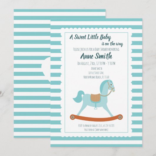Baby boy Shower rocpaard Invitation Kaart (Voorkant / Achterkant)