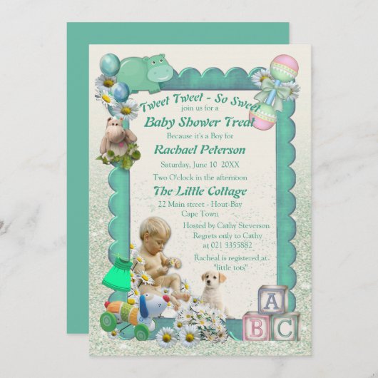 Baby Boy Shower Tweets Invitation (Devant / Derrière)
