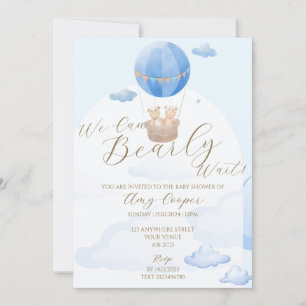 Baby Boy Shower Uitnodiging Blauw Beer Thema
