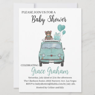 Baby Boy Shower-uitnodiging Fiat 500 Kaart
