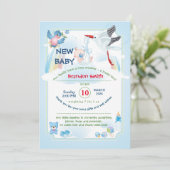 baby boy shower uitnodiging met een grappige ooiev (Staand voorkant)