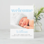Baby Boy Simple Multi Photo Blue Birth Aankondiging (Staand voorkant)