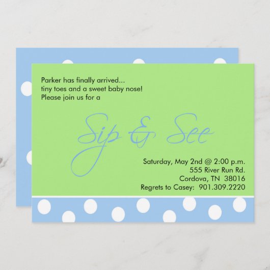 Baby Boy Sip and See Invitations (Devant / Derrière)