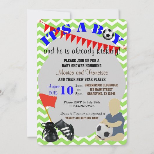 Baby Boy Soccer Baby shower Uitnodiging (Voorkant)