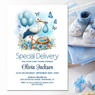 Baby Boy Speciale Levering Ooievaar Baby shower Kaart