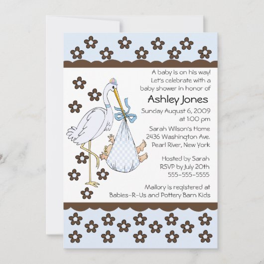 Baby Boy Stork Boy Baby Shower Invitations (Devant)