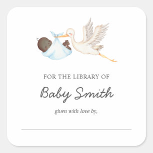 Baby Boy Stork Douche Bookplate Vierkante Sticker