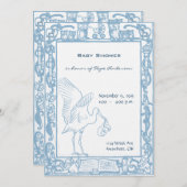 Baby Boy Stork & Owl Border Douche Faire-part (Devant / Derrière)