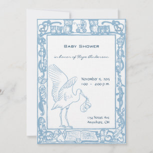 Baby Boy Stork & Owl Border Douche Faire-part