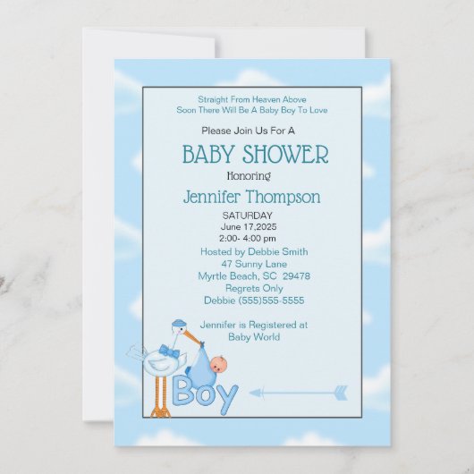 Baby Boy Stork Shower Invitations (Devant)