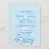 Baby Boy Stork Shower Invitations (Devant / Derrière)