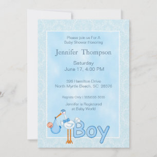 Baby Boy Stork Shower Invitations Kaart