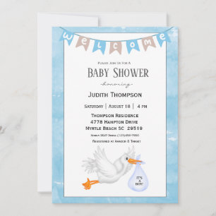 Baby Boy Stork Shower Invitations Kaart