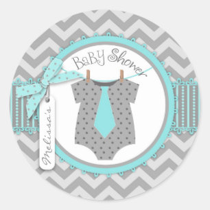 Baby Boy Stropdas Chevron Print Baby shower Ronde Sticker