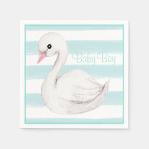 Baby Boy Swan Blue Script Baby shower Servet