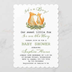 Baby Boy Sweet Fox Woodland Baby shower Kaart