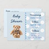 Baby Boy Teddy Bear Baby shower bleu Invitation (Devant / Derrière)