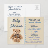 Baby Boy Teddy Bear Baby shower bleu Invitation (Devant / Derrière)