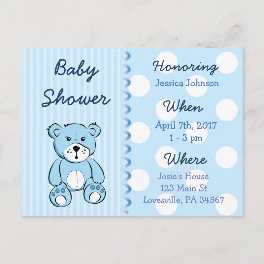 Baby Boy Teddy Bear Baby shower Invitation (Devant)