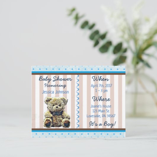 Baby Boy Teddy Bear Baby shower Invitation (Debout devant)