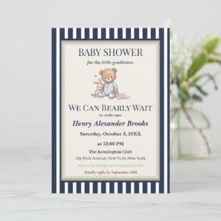 Baby Boy Teddy Bear Baby Shower Invitation  Kaart