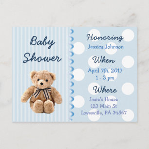 Baby Boy Teddy Bear Blue Baby shower Invitation Uitnodiging Briefkaart