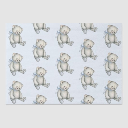 Baby Boy Teddy Bear Blue Waterverf Gift Tissuepapier (Voorkant)