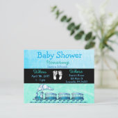 Baby Boy Train Blue Baby shower Invitation (Debout devant)