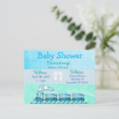 Baby Boy Train Blue Baby shower Invitation (Debout devant)