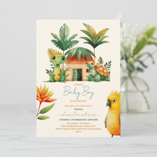 Baby Boy Tropical Oerwoud Safari Animals Shower Kaart (Staand voorkant)