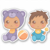 Baby Boy Twins Paarse Beer Jumpsuit sticker (Voorkant)