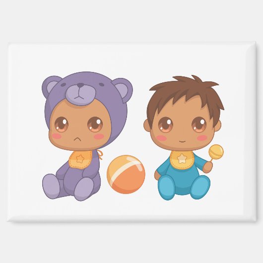 Baby Boy Twins Purple Bear Jumpsuit Magnet (Recto)