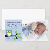 Baby Boy Uil Theme Geboorteaankondiging Fotokaart Aankondiging (Voorkant / Achterkant)
