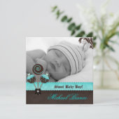 Baby Boy Uitnodiging Aankondiging Cake Poppen Blue (Staand voorkant)