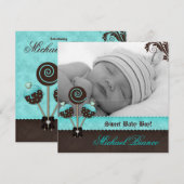 Baby Boy Uitnodiging Aankondiging Cake Poppen Blue (Voorkant / Achterkant)