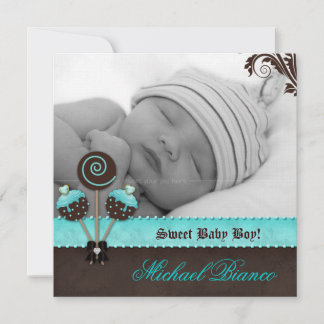 Baby Boy Uitnodiging Aankondiging Cake Poppen Blue