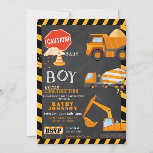 Baby Boy Under Construction Baby Shower Invitation (Devant)