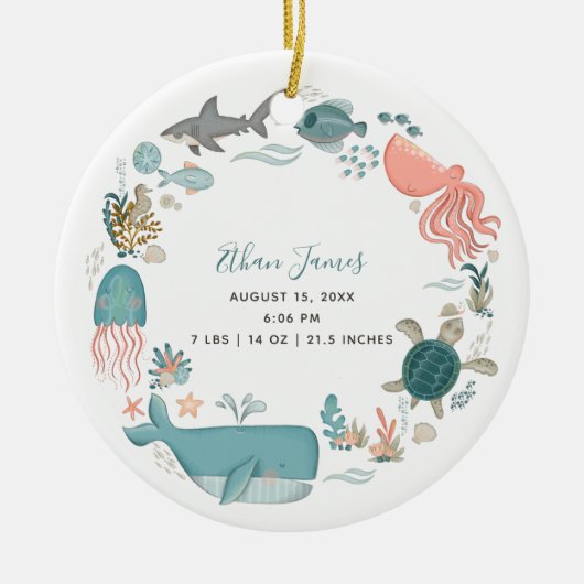 Baby Boy under the Zee Birth Stats Keepomwille Keramisch Ornament (Voorkant)