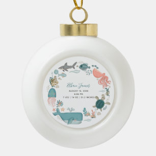 Baby Boy under the Zee Birth Stats Keepomwille Keramische Bal Ornament