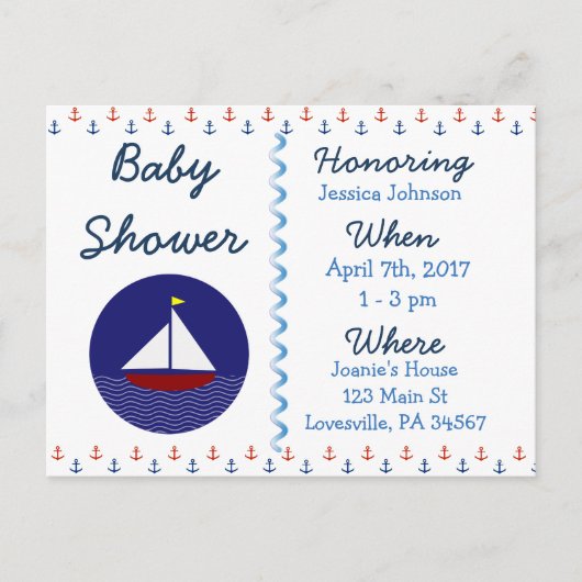 Baby Boy Voilier Blue Baby shower Invitation (Devant)