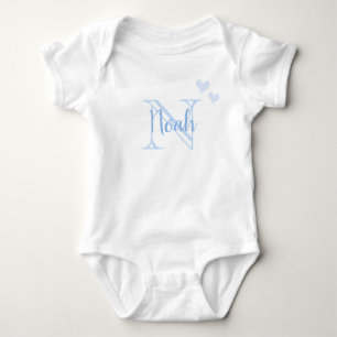 Baby Boy Voornaam Blauw Monogram Hart Romper
