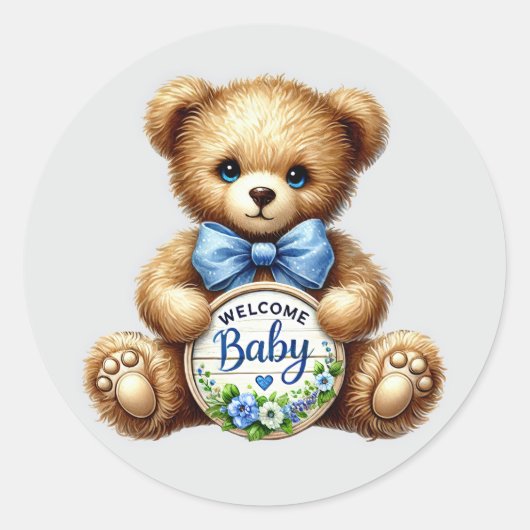 Baby boy welkom beer ronde sticker (Voorkant)