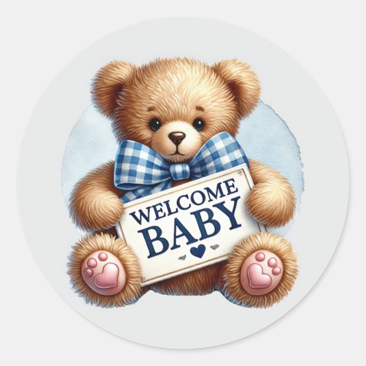 Baby boy welkom beer ronde sticker (Voorkant)